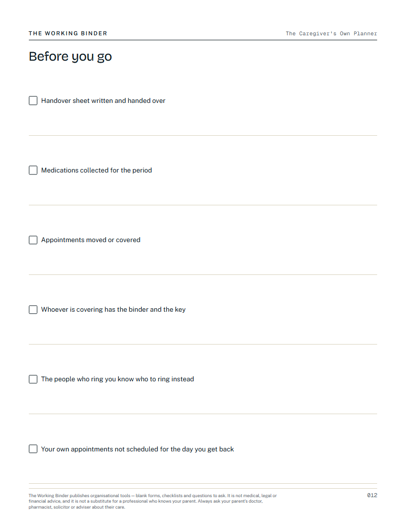 The Caregiver's Own Planner — Before you go