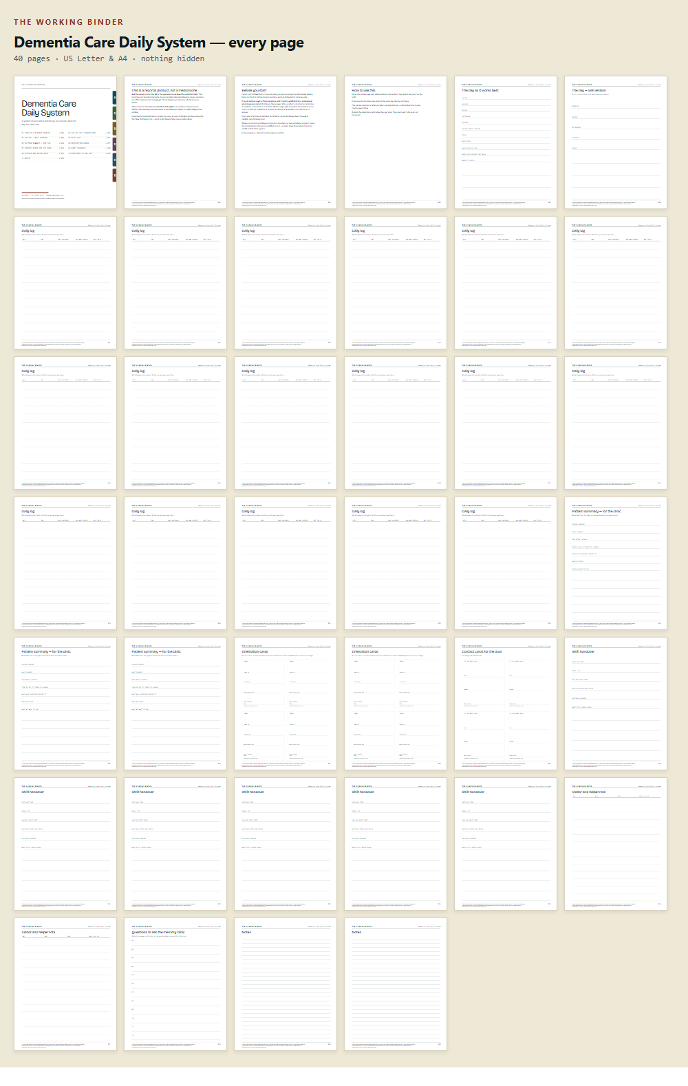 Every page of Dementia Care Daily System, shown as thumbnails