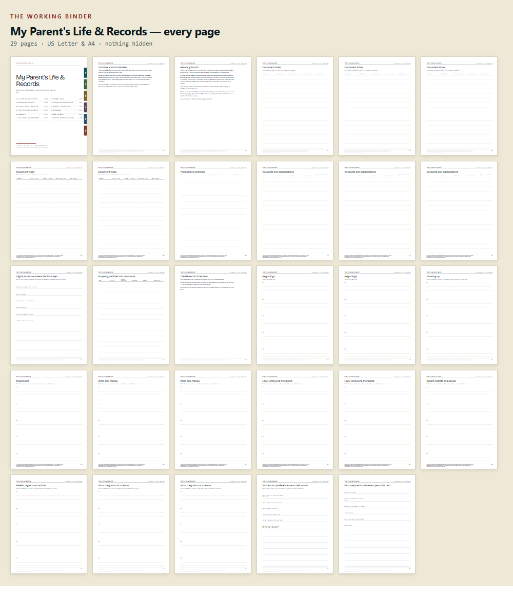Every page of My Parent's Life & Records, shown as thumbnails